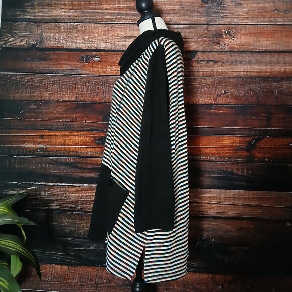 Ali Miles Tunic Sweater 1X Cowl Neck Black Rainbow Striped - Picture 6 of 10